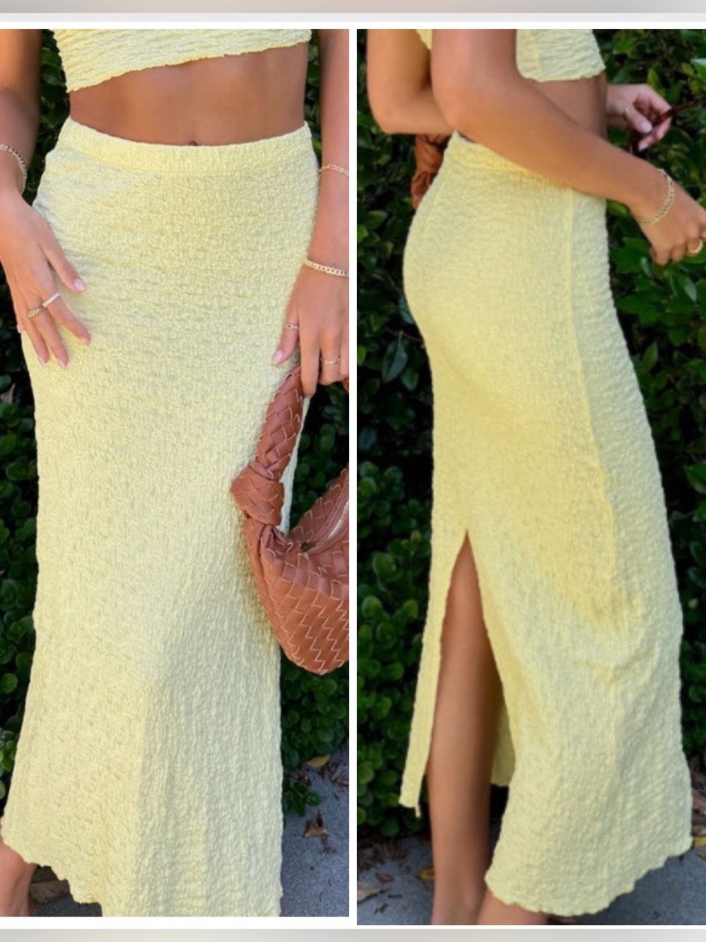 MAHINA Hawaii Butter Yellow Crinkle Bodycon Maxi Skirt size Small